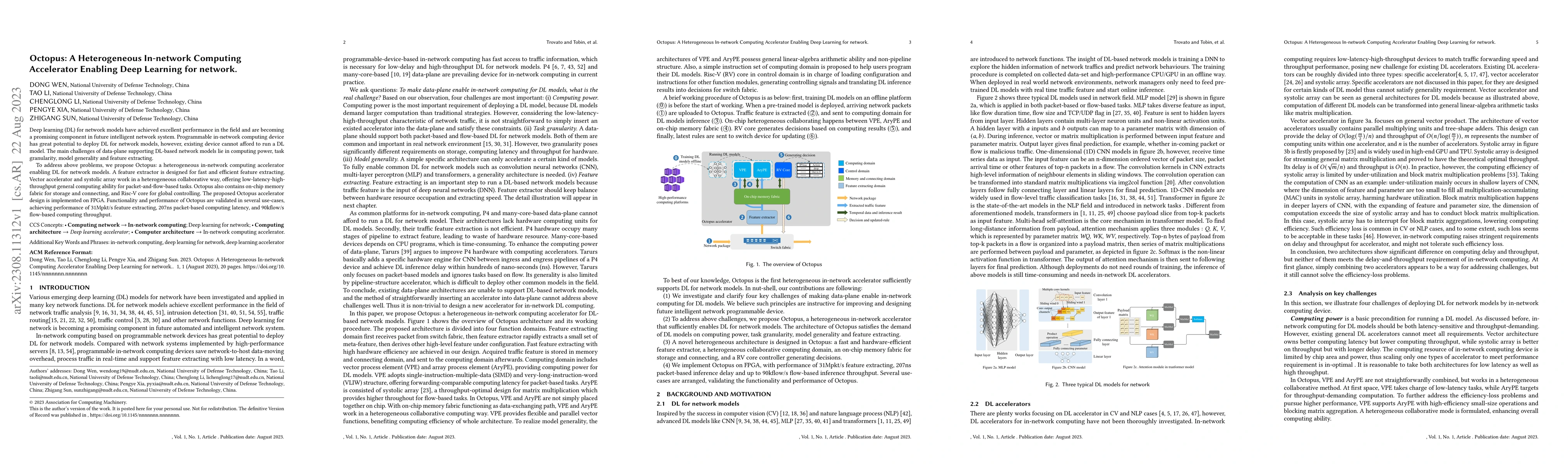 Thumbnail for Octopus: A Heterogeneous In-network Computing Accelerator Enabling Deep
  Learning for network