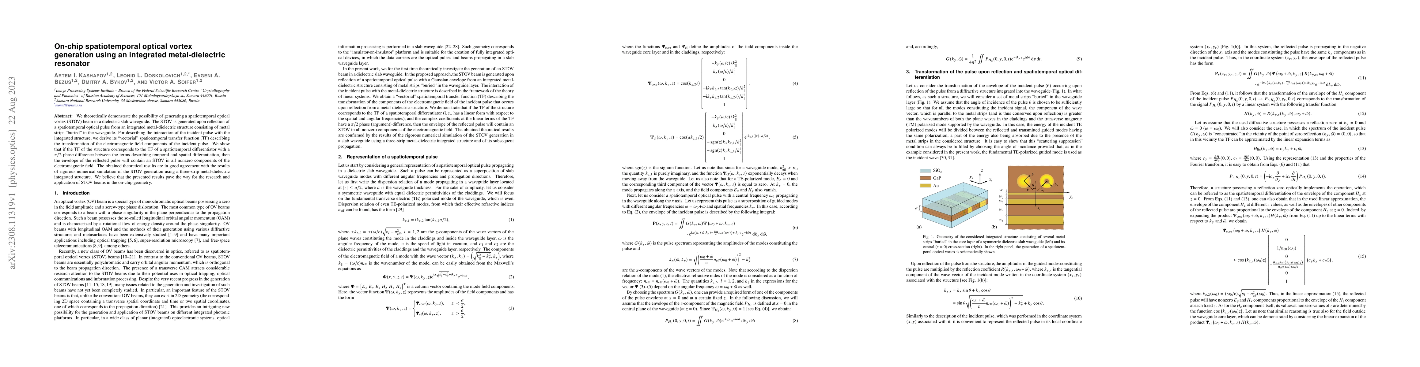 Thumbnail for On-chip spatiotemporal optical vortex generation using an integrated
  metal-dielectric resonator