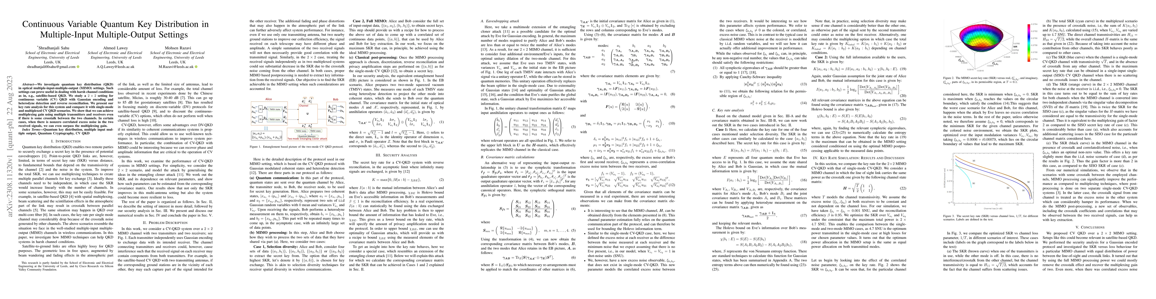 Thumbnail for Continuous Variable Quantum Key Distribution in Multiple-Input
  Multiple-Output Settings
