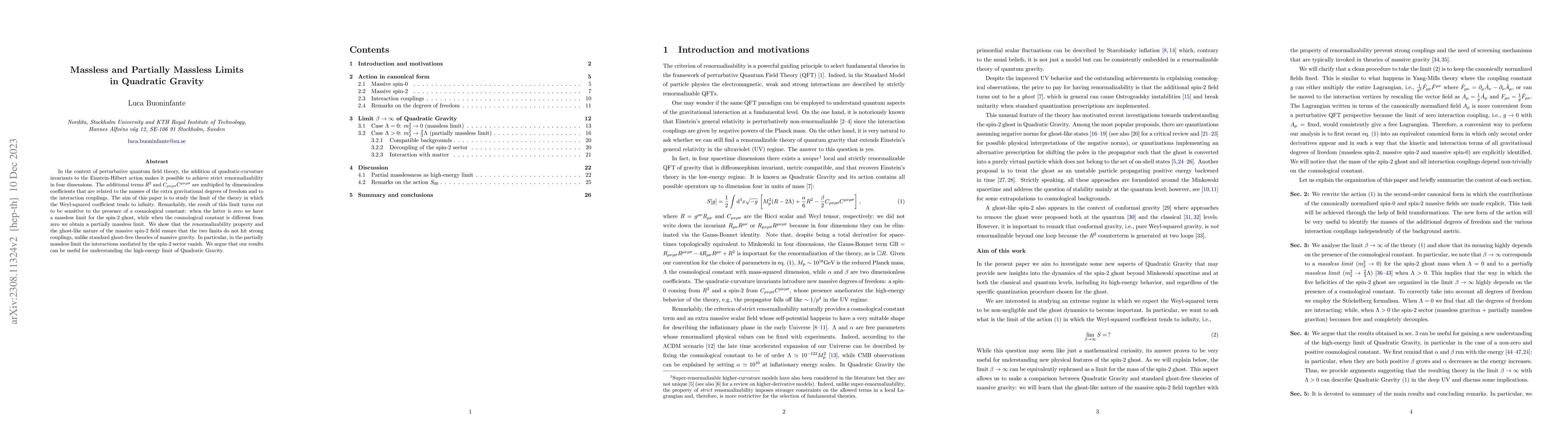 Thumbnail for Massless and Partially Massless Limits in Quadratic Gravity