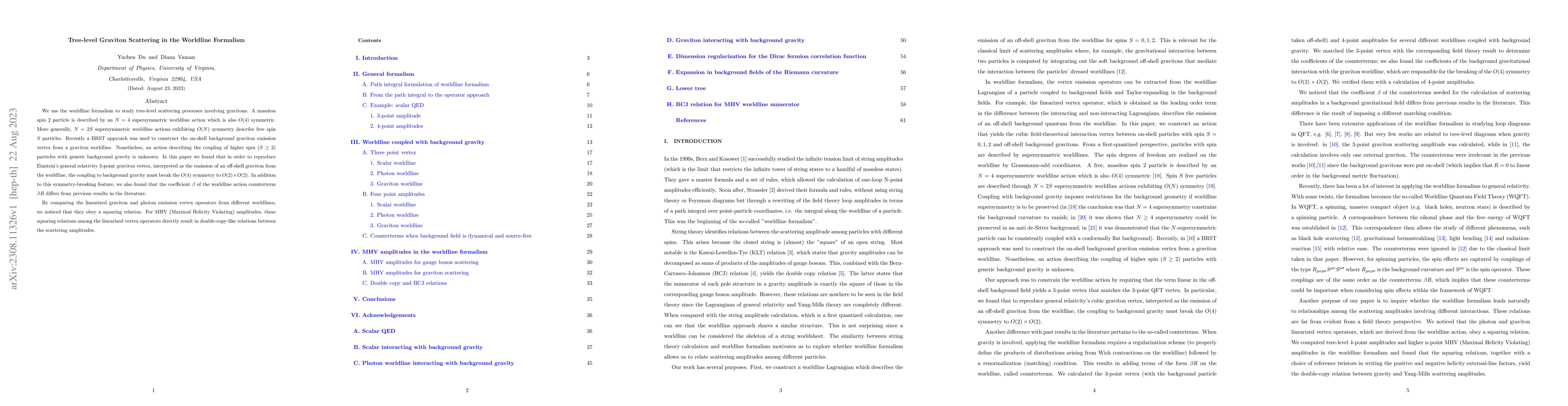 Thumbnail for Tree-level Graviton Scattering in the Worldline Formalism