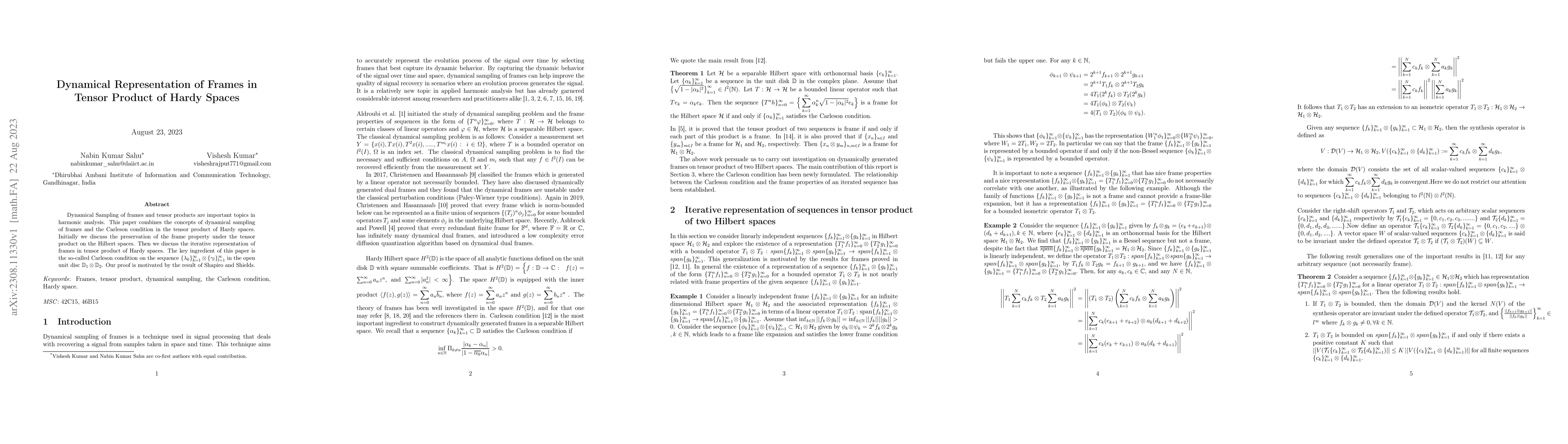 Thumbnail for Dynamical Representation of Frames in Tensor Product of Hardy Spaces