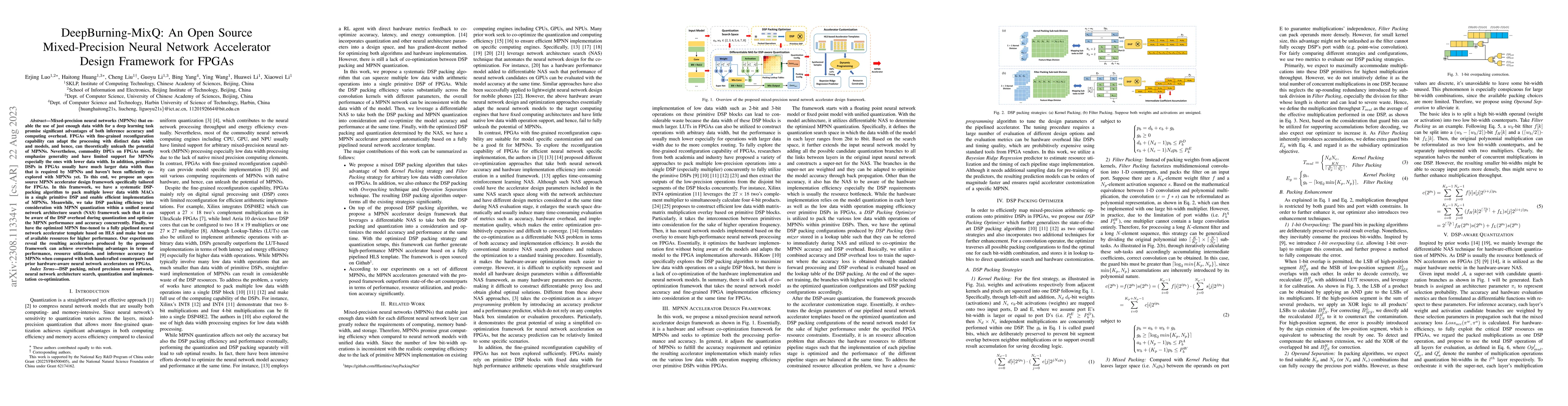 Thumbnail for DeepBurning-MixQ: An Open Source Mixed-Precision Neural Network
  Accelerator Design Framework for FPGAs