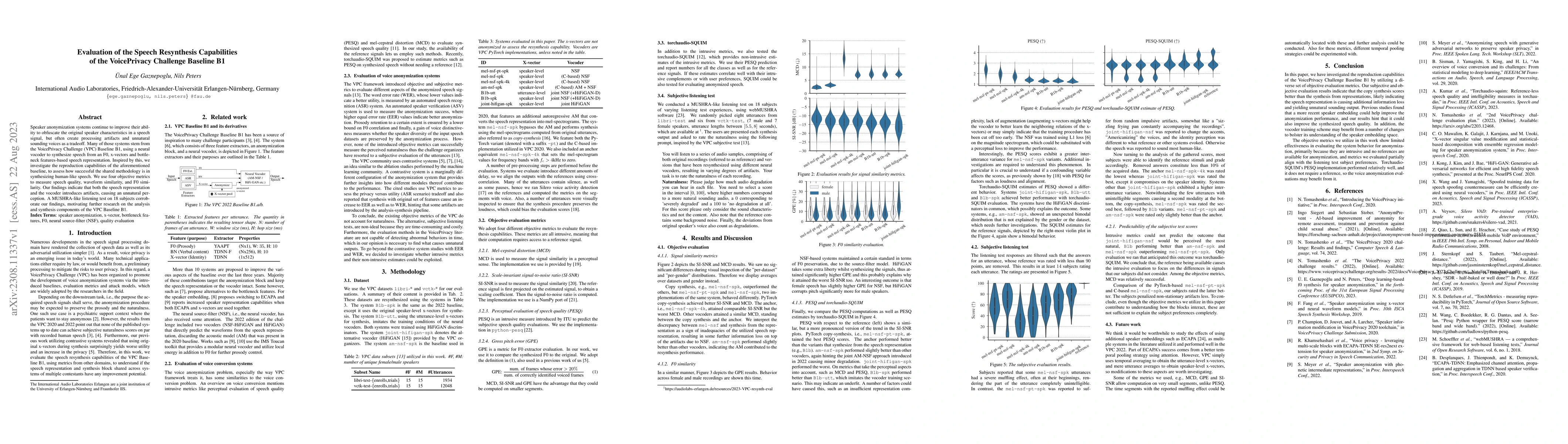 Thumbnail for Evaluation of the Speech Resynthesis Capabilities of the VoicePrivacy
  Challenge Baseline B1