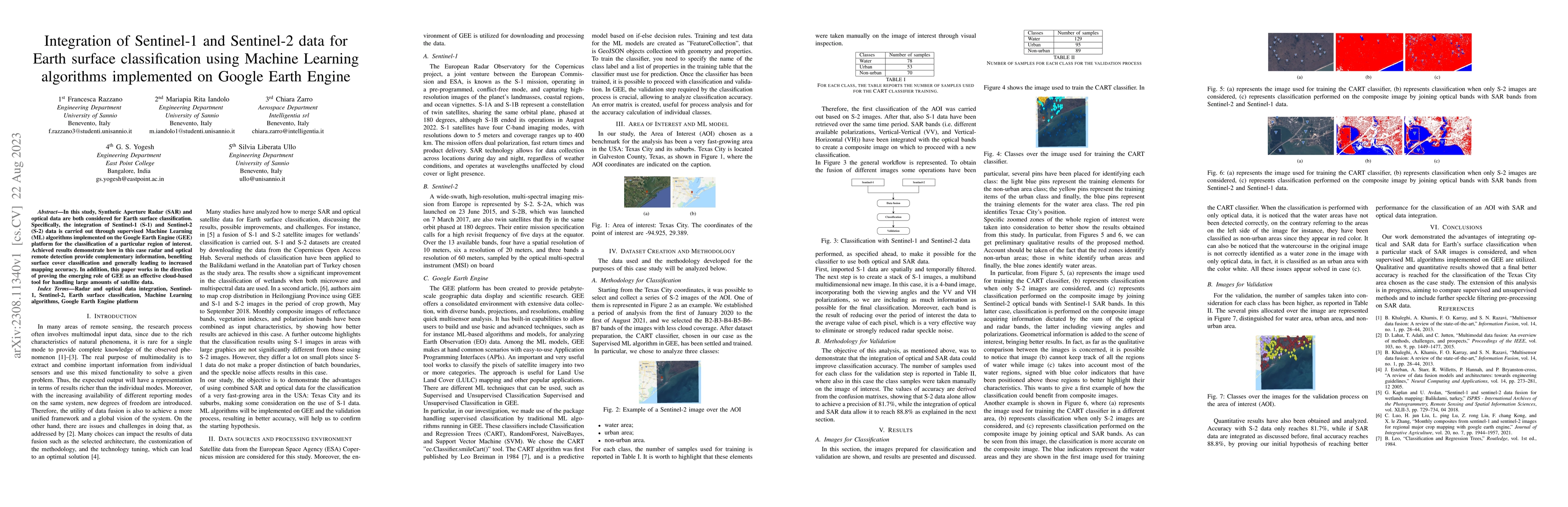 Thumbnail for Integration of Sentinel-1 and Sentinel-2 data for Earth surface
  classification using Machine Learning algorithms implemented on Google Earth
  Engine