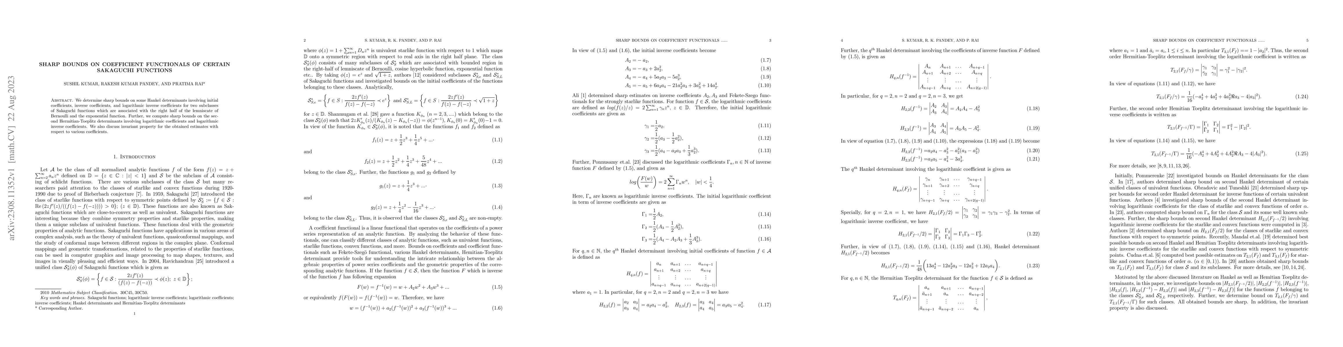 Thumbnail for Sharp bounds on Coefficient functionals of certain Sakaguchi functions