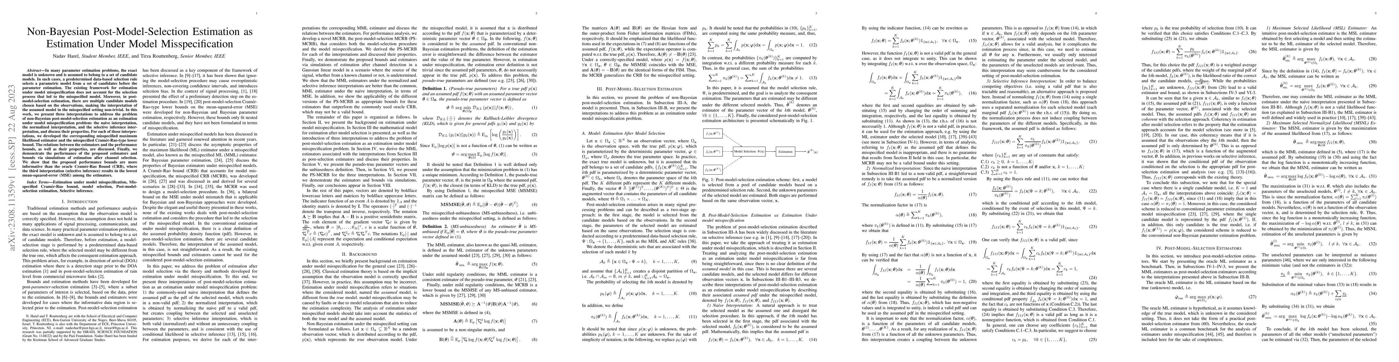 Thumbnail for Non-Bayesian Post-Model-Selection Estimation as Estimation Under Model
  Misspecification
