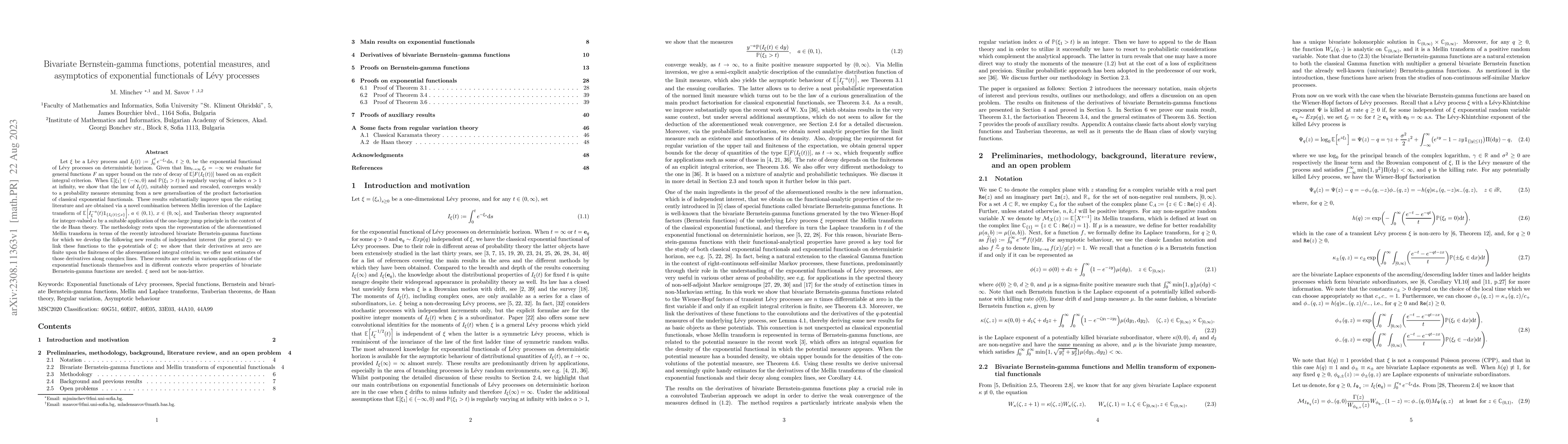 Thumbnail for Bivariate Bernstein-gamma functions, potential measures, and asymptotics
  of exponential functionals of L\'evy processes