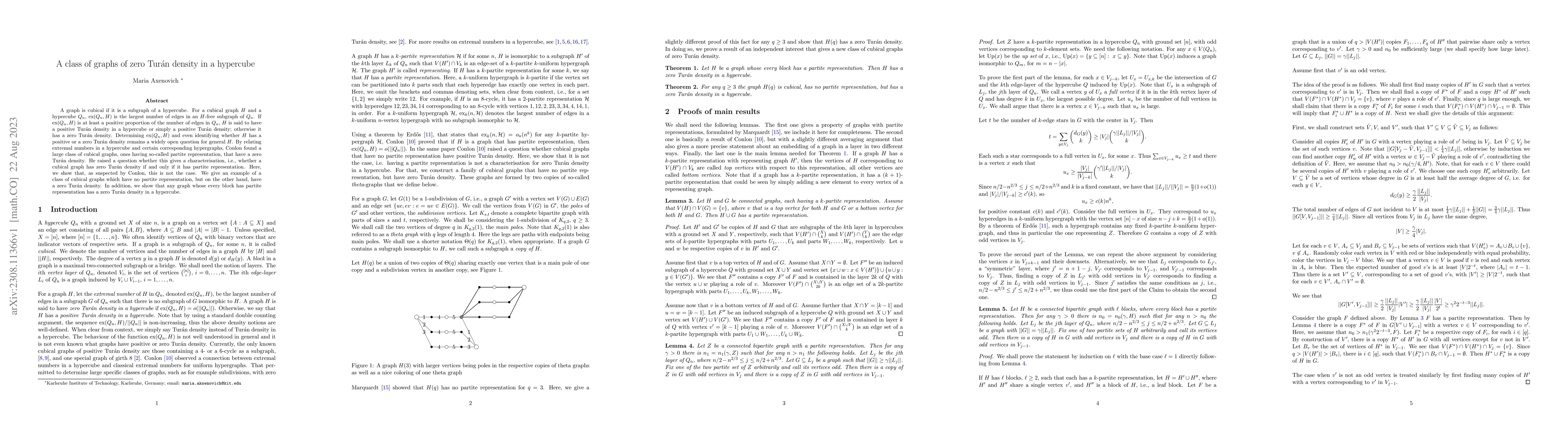 Thumbnail for A class of graphs of zero Tur\'an density in a hypercube