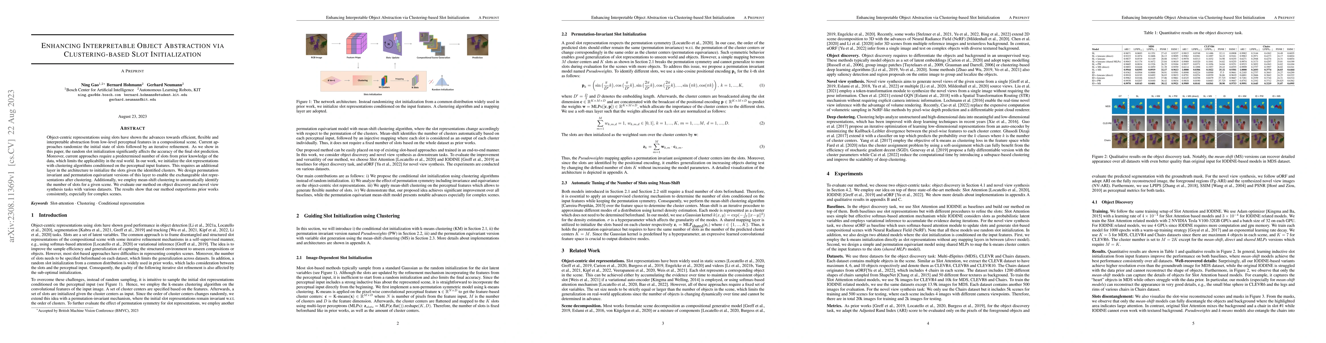 Thumbnail for Enhancing Interpretable Object Abstraction via Clustering-based Slot
  Initialization