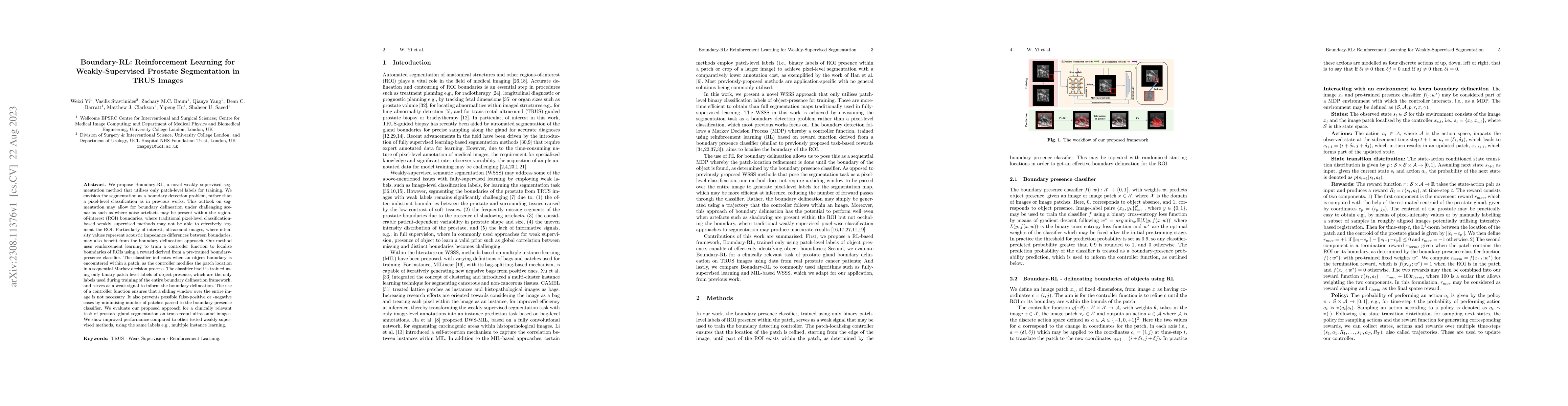 Thumbnail for Boundary-RL: Reinforcement Learning for Weakly-Supervised Prostate
  Segmentation in TRUS Images