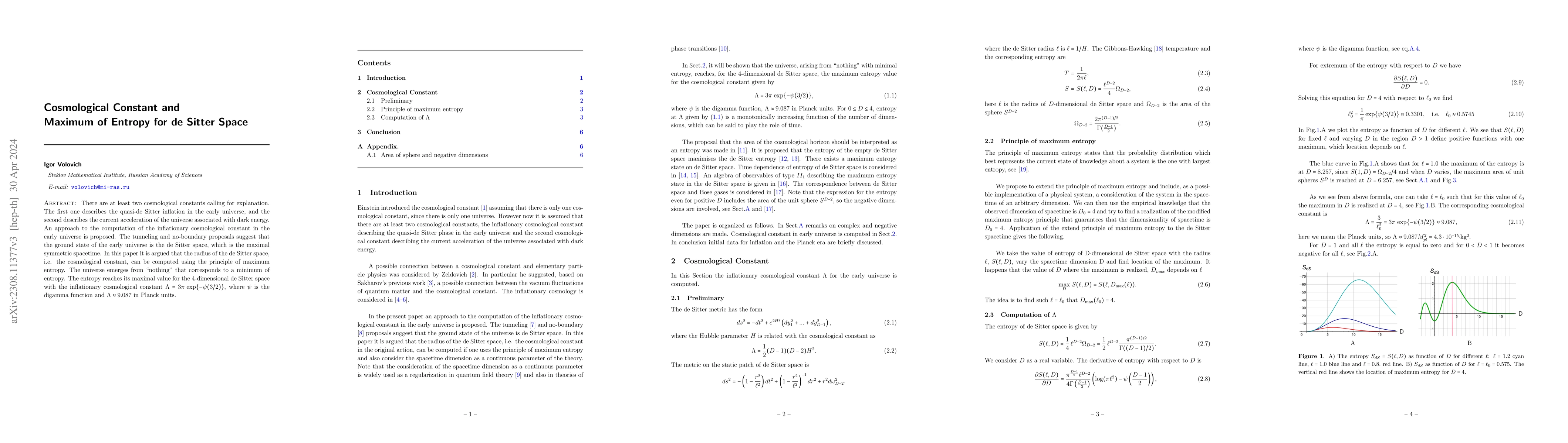 Thumbnail for Cosmological Constant and Maximum of Entropy for de Sitter Space
