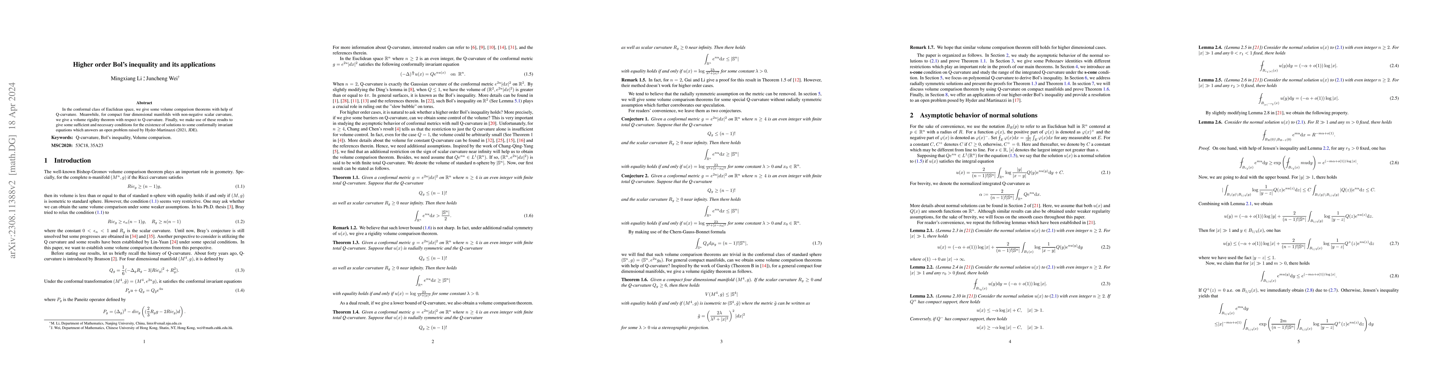 Thumbnail for Higher order Bol's inequality and its applications