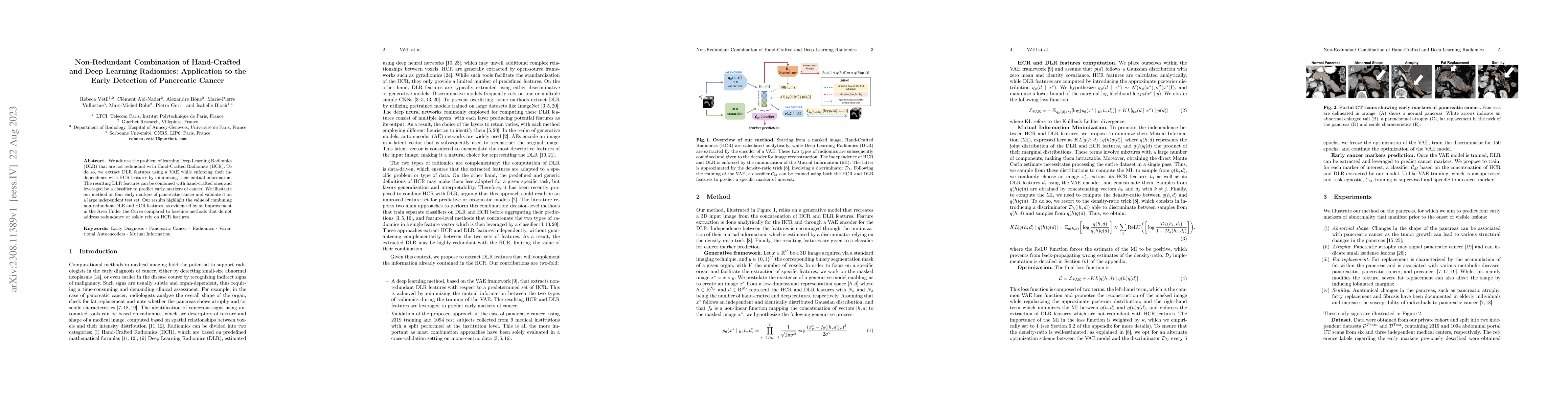 Thumbnail for Non-Redundant Combination of Hand-Crafted and Deep Learning Radiomics:
  Application to the Early Detection of Pancreatic Cancer