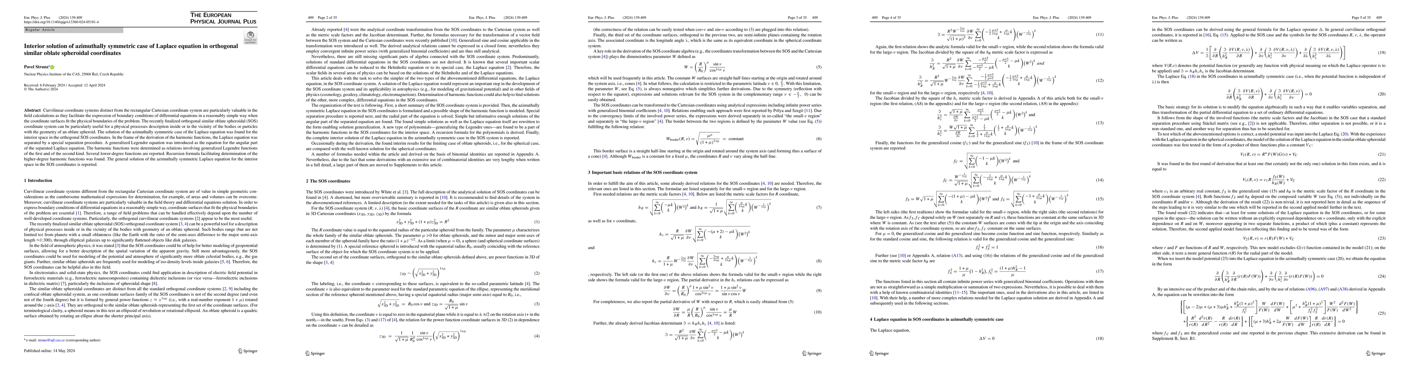 Thumbnail for Interior solution of azimuthally symmetric case of Laplace equation in
  orthogonal similar oblate spheroidal coordinates