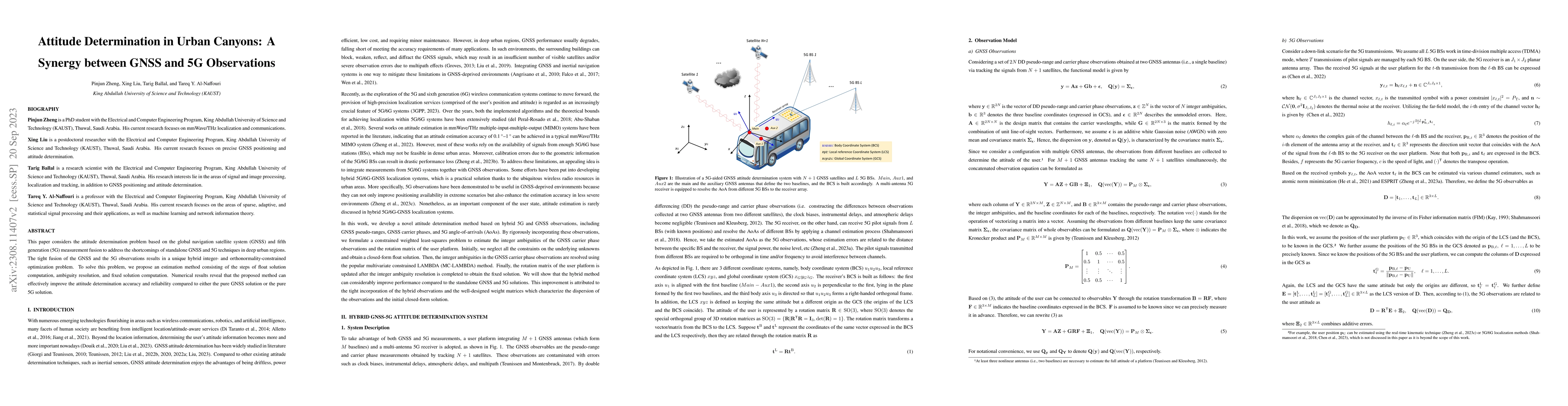 Thumbnail for Attitude Determination in Urban Canyons: A Synergy between GNSS and 5G
  Observations