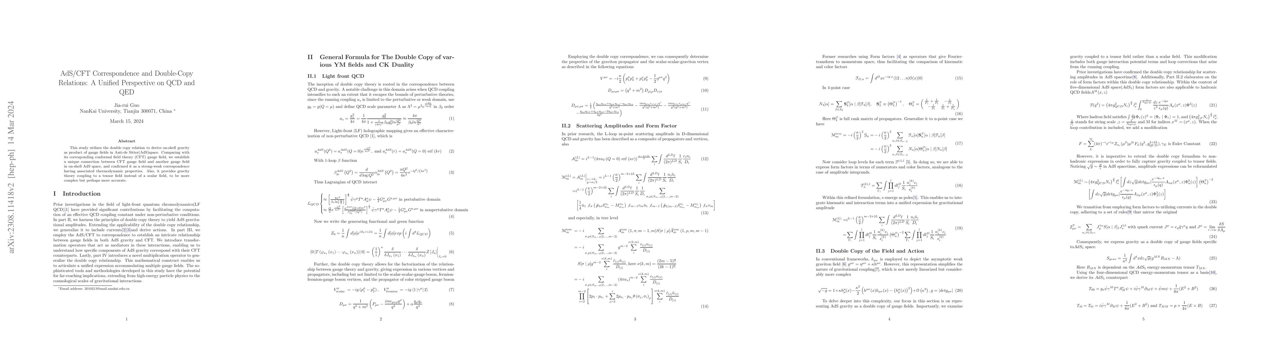 Thumbnail for AdS/CFT Correspondence and Double-Copy Relations: A Unified Perspective
  on QCD and QED