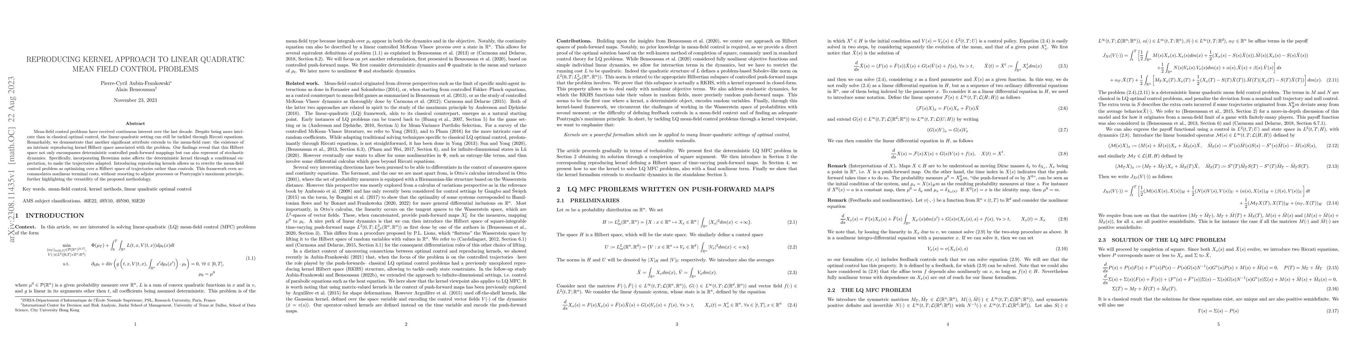 Thumbnail for Reproducing kernel approach to linear quadratic mean field control
  problems