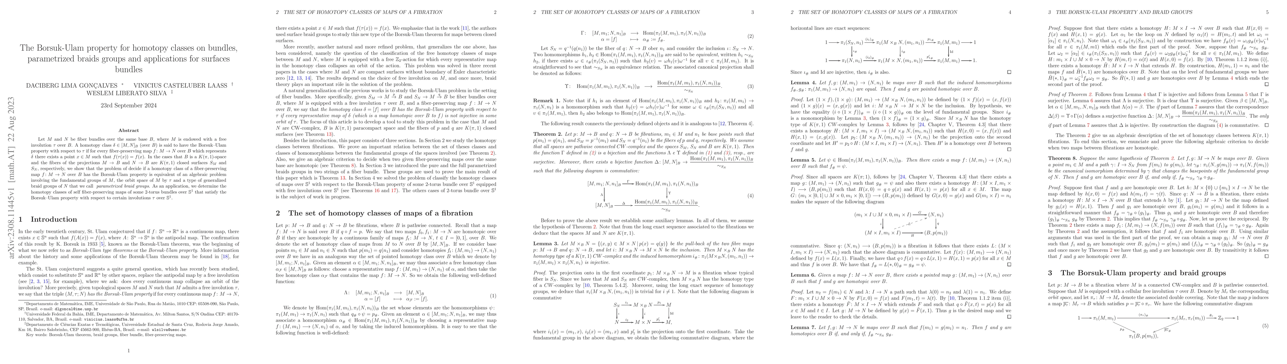Thumbnail for The Borsuk-Ulam property for homotopy classes on bundles, parametrized
  braids groups and applications for surfaces bundles