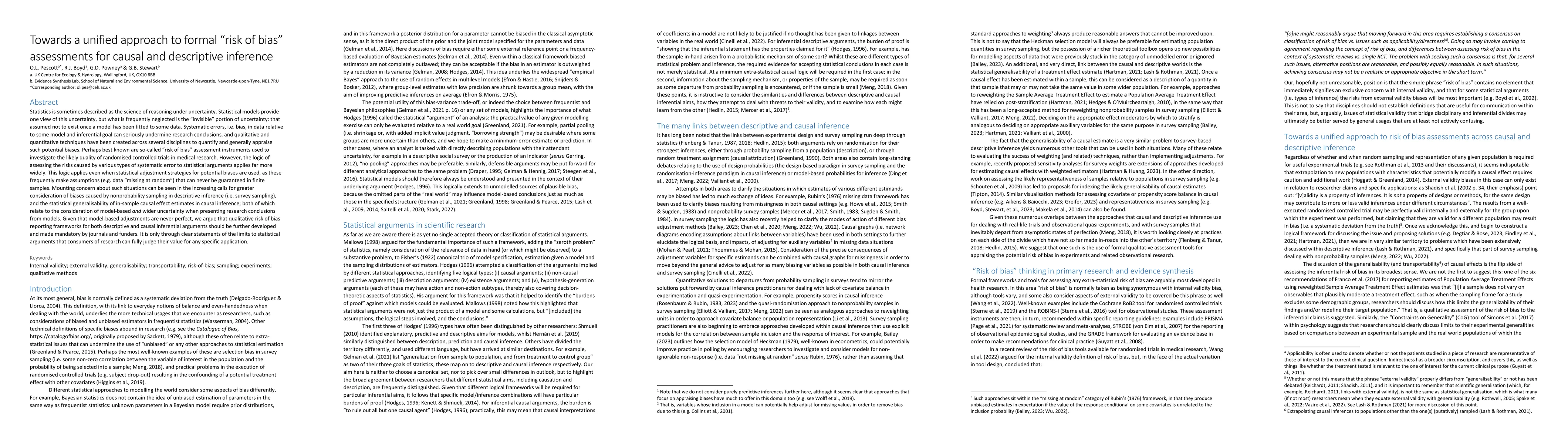 Thumbnail for Towards a unified approach to formal risk of bias assessments for causal
  and descriptive inference