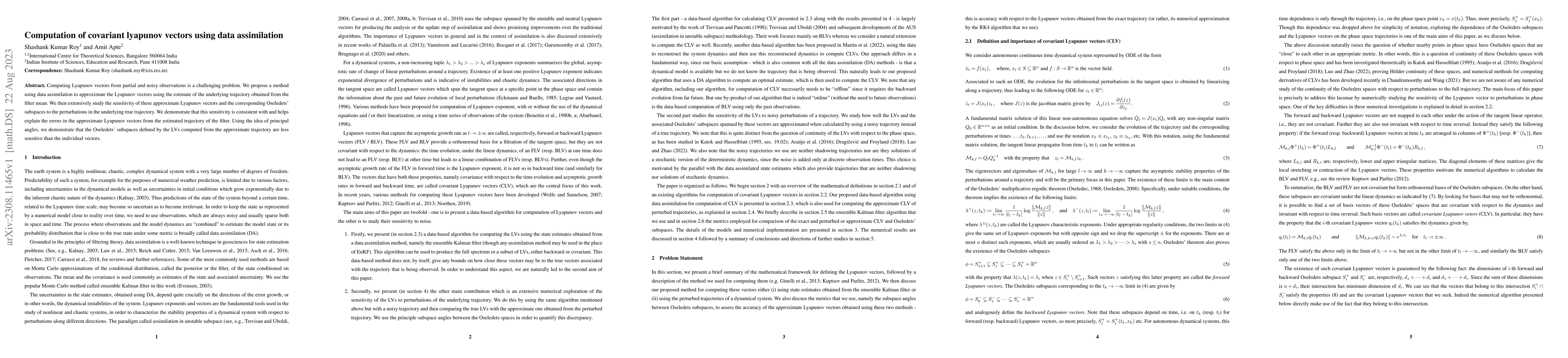 Thumbnail for Computation of covariant lyapunov vectors using data assimilation