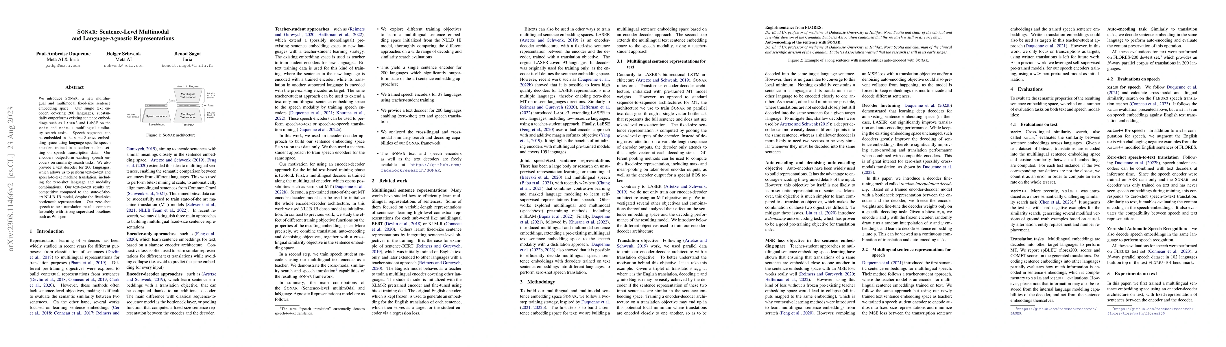 Thumbnail for SONAR: Sentence-Level Multimodal and Language-Agnostic Representations