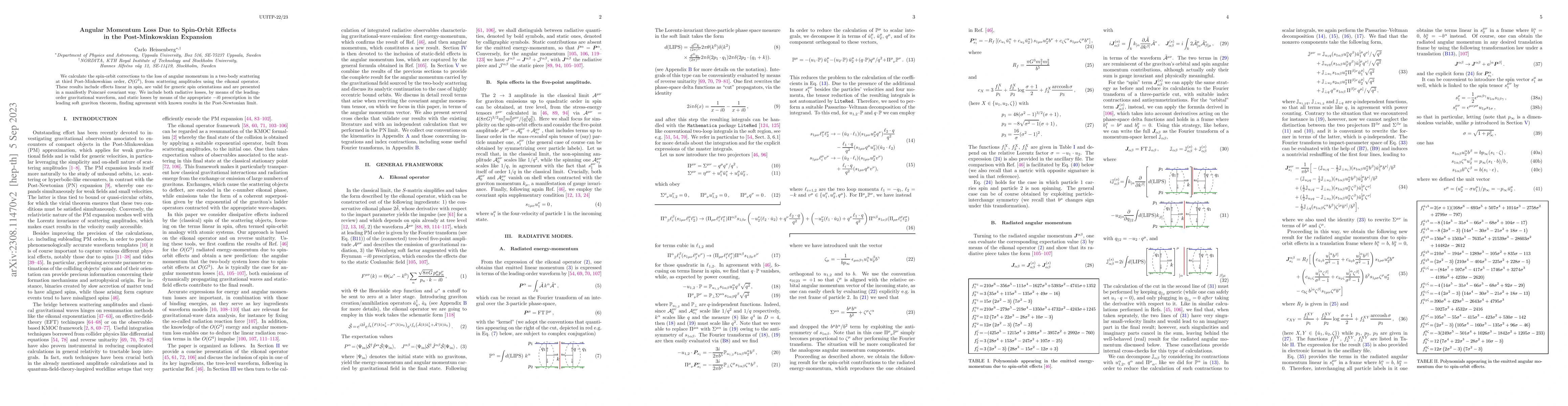 Thumbnail for Angular Momentum Loss Due to Spin-Orbit Effects in the Post-Minkowskian
  Expansion