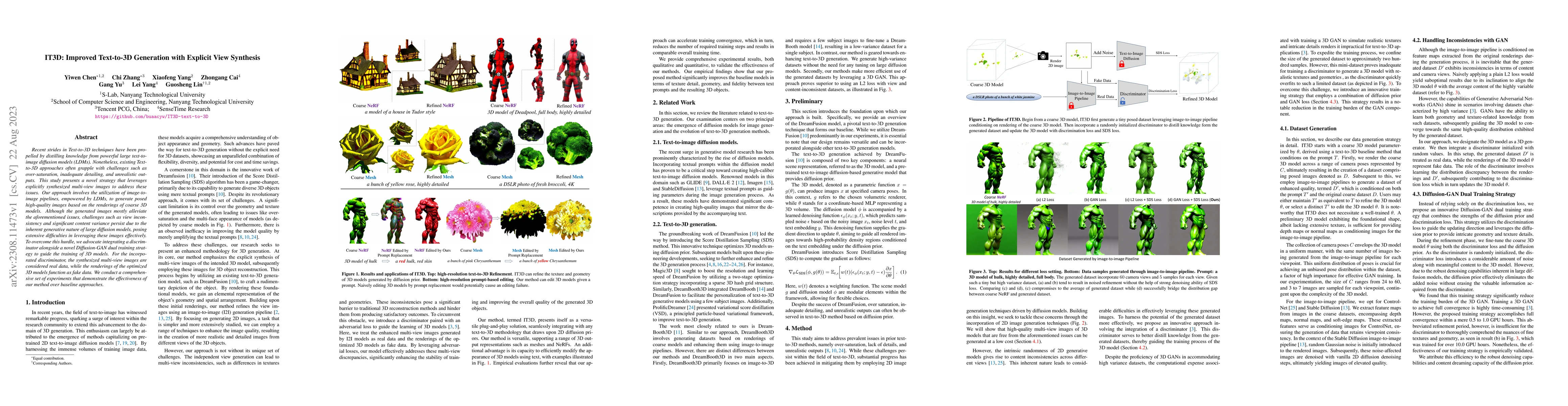 Thumbnail for IT3D: Improved Text-to-3D Generation with Explicit View Synthesis