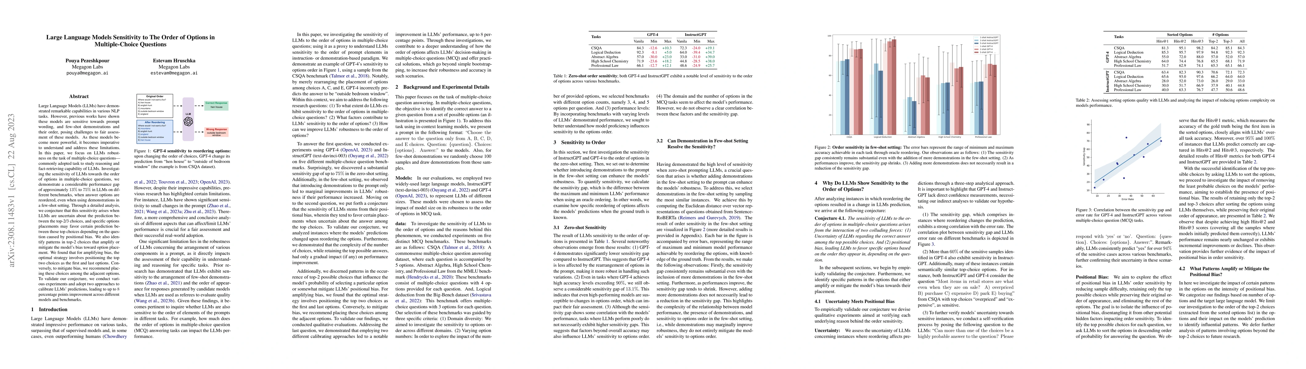 Thumbnail for Large Language Models Sensitivity to The Order of Options in
  Multiple-Choice Questions