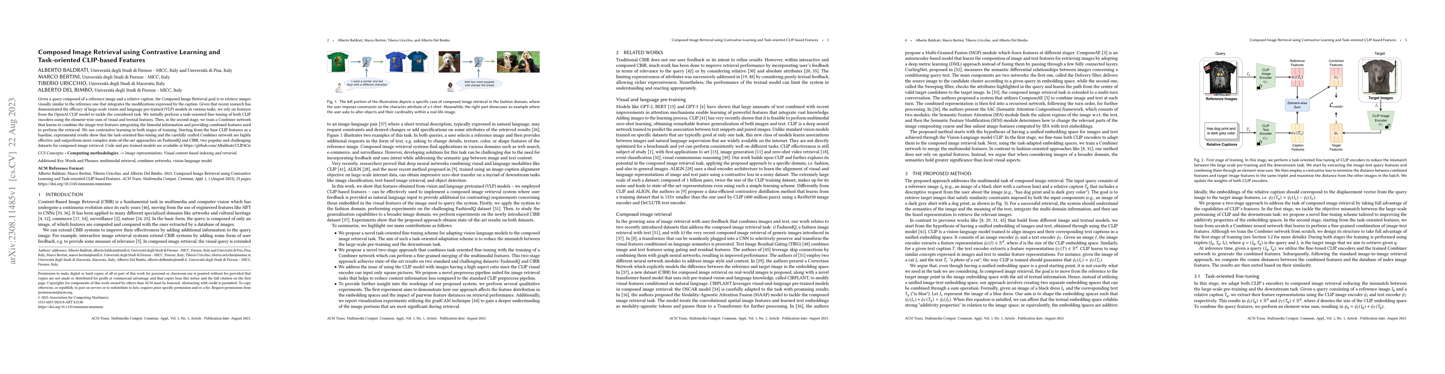 Thumbnail for Composed Image Retrieval using Contrastive Learning and Task-oriented
  CLIP-based Features