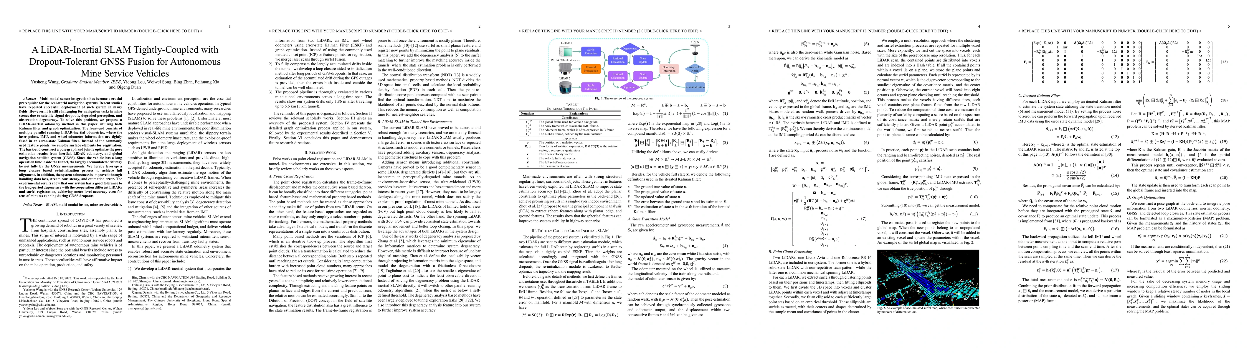Thumbnail for A LiDAR-Inertial SLAM Tightly-Coupled with Dropout-Tolerant GNSS Fusion
  for Autonomous Mine Service Vehicles