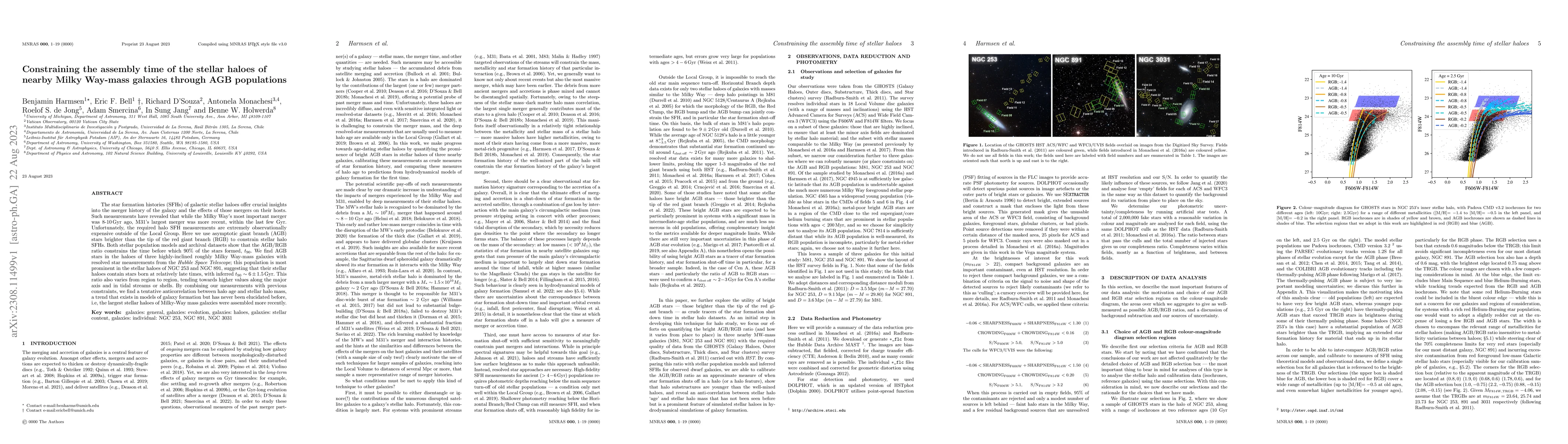Thumbnail for Constraining the assembly time of the stellar haloes of nearby Milky
  Way-mass galaxies through AGB populations