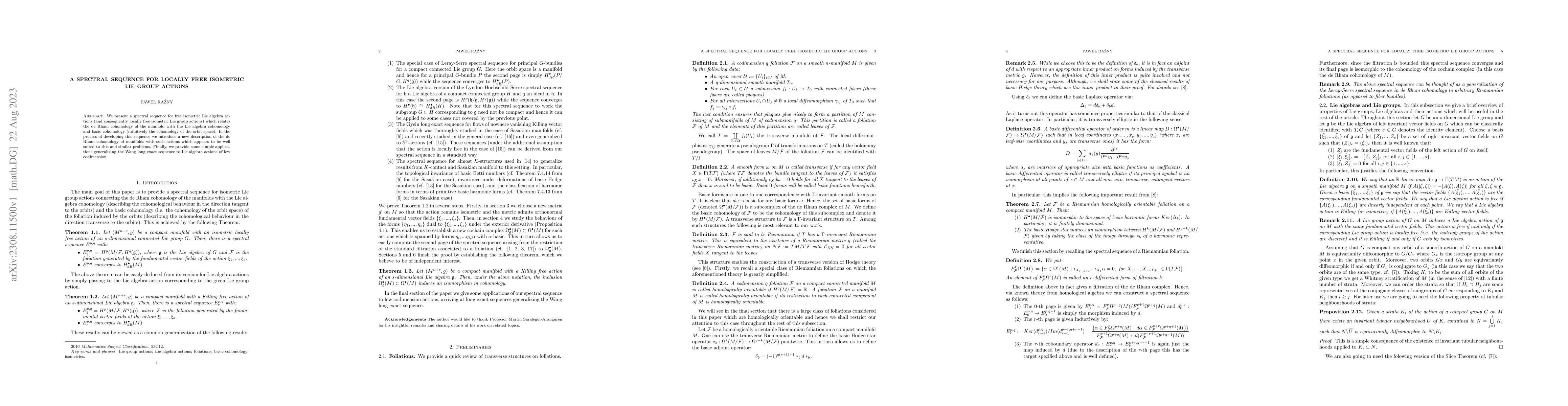 Thumbnail for A Spectral Sequence for locally free isometric Lie group actions