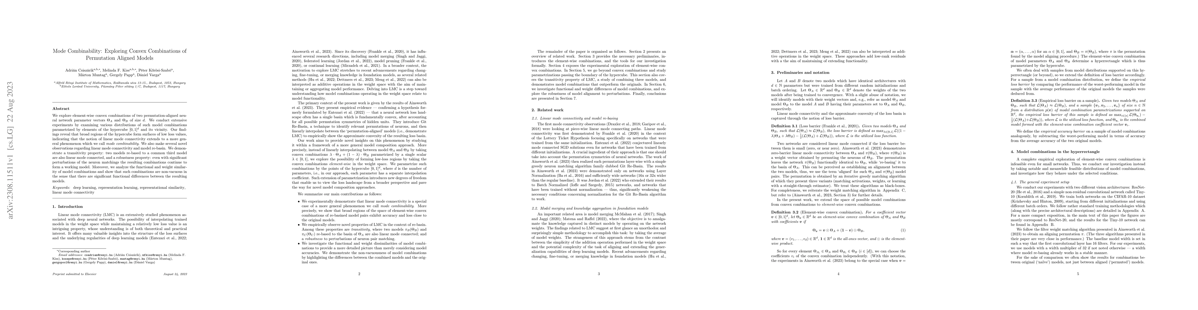 Thumbnail for Mode Combinability: Exploring Convex Combinations of Permutation Aligned
  Models