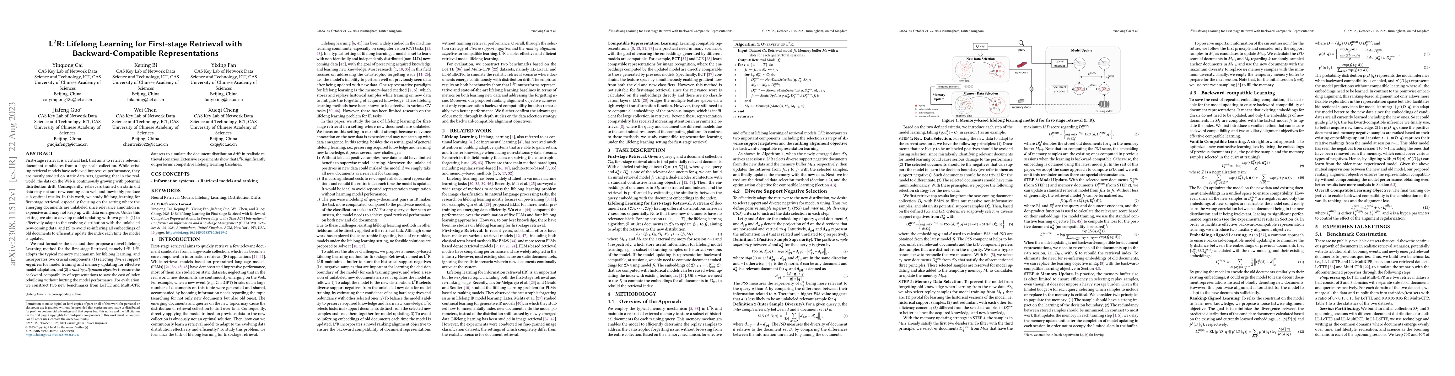 Thumbnail for L^2R: Lifelong Learning for First-stage Retrieval with
  Backward-Compatible Representations