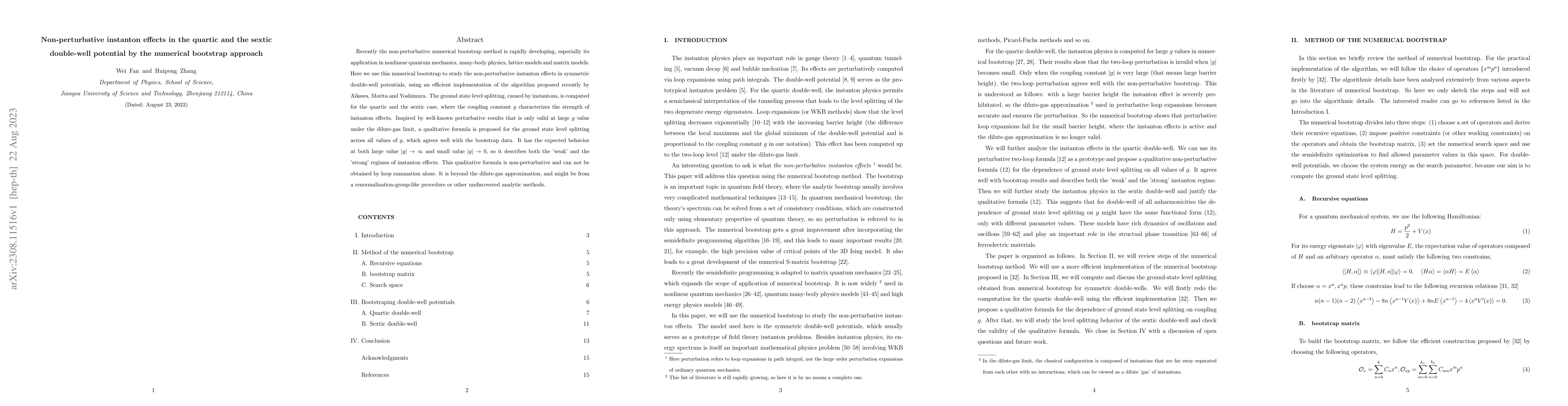 Thumbnail for Non-perturbative instanton effects in the quartic and the sextic
  double-well potential by the numerical bootstrap approach
