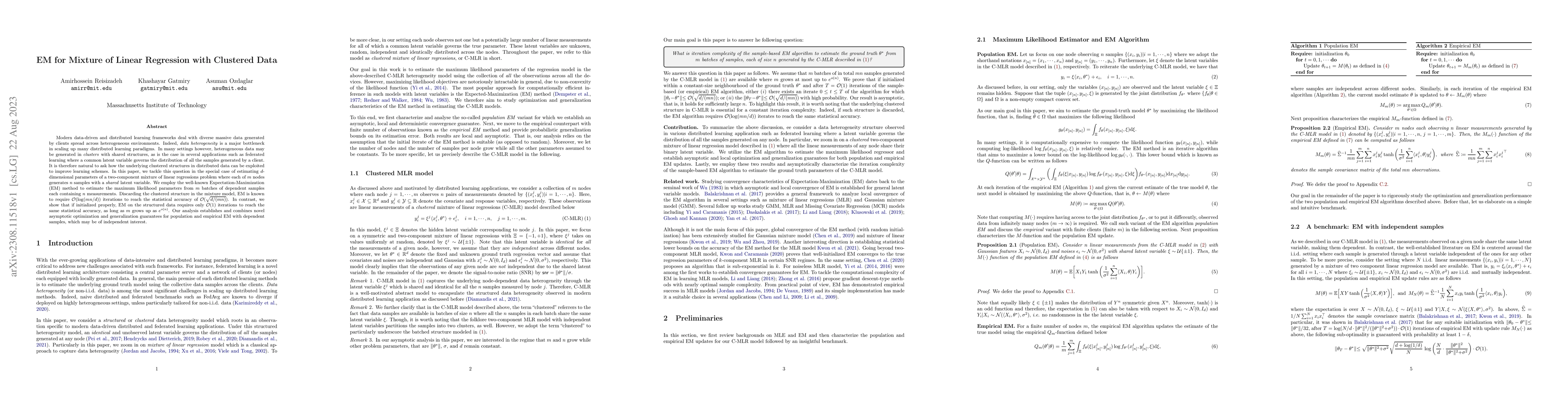 Thumbnail for EM for Mixture of Linear Regression with Clustered Data