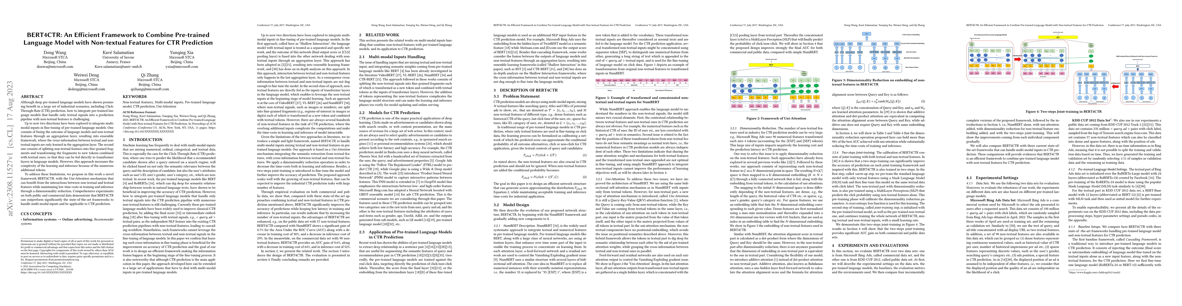Thumbnail for BERT4CTR: An Efficient Framework to Combine Pre-trained Language Model
  with Non-textual Features for CTR Prediction