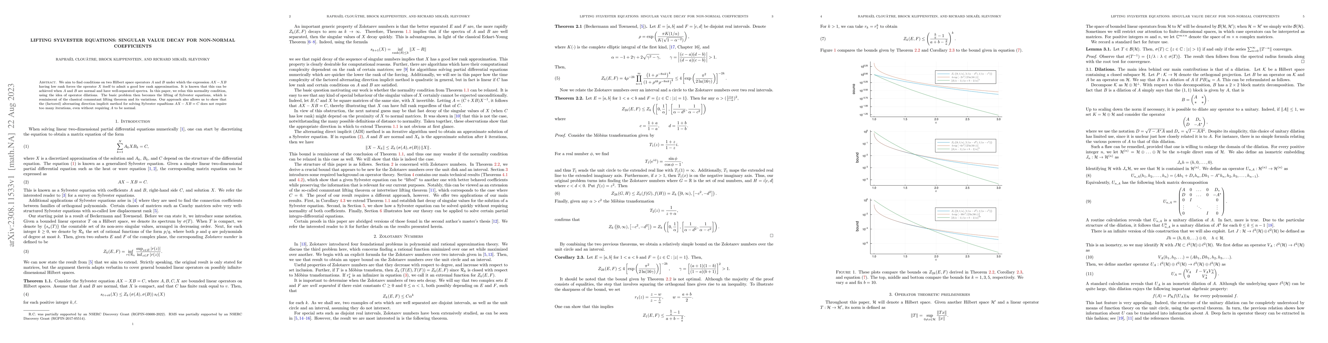 Thumbnail for Lifting Sylvester equations: singular value decay for non-normal
  coefficients