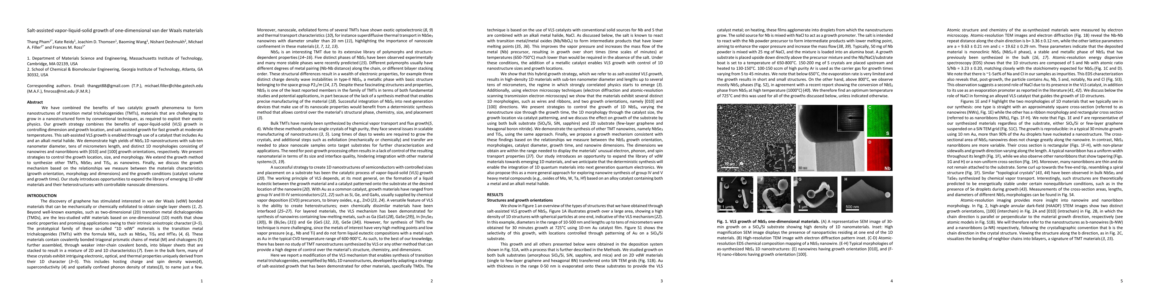 Thumbnail for Salt-assisted vapor-liquid-solid growth of one-dimensional van der Waals
  materials