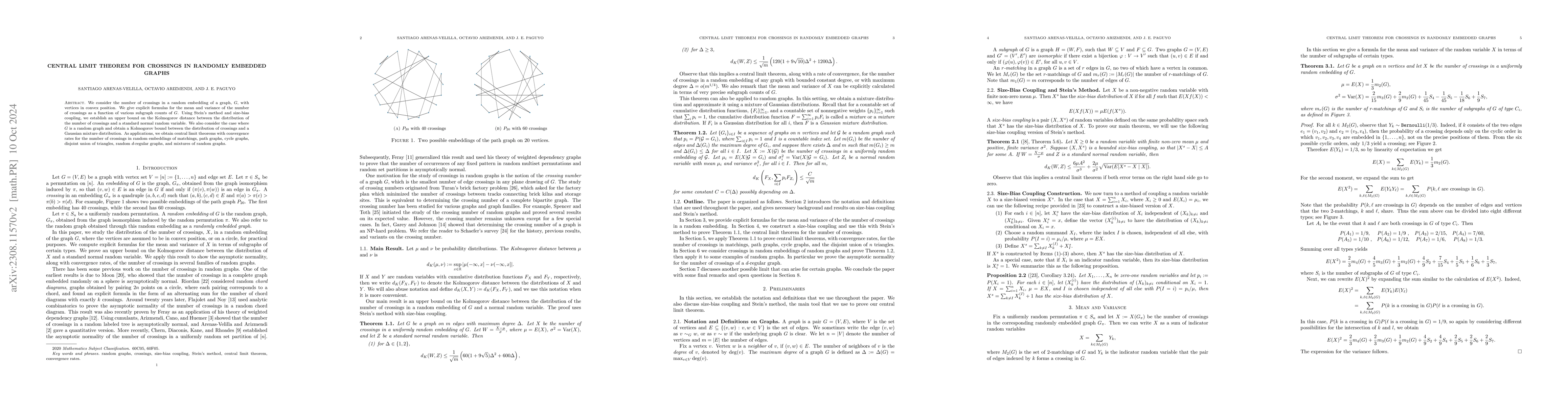 Thumbnail for Central limit theorem for crossings in randomly embedded graphs