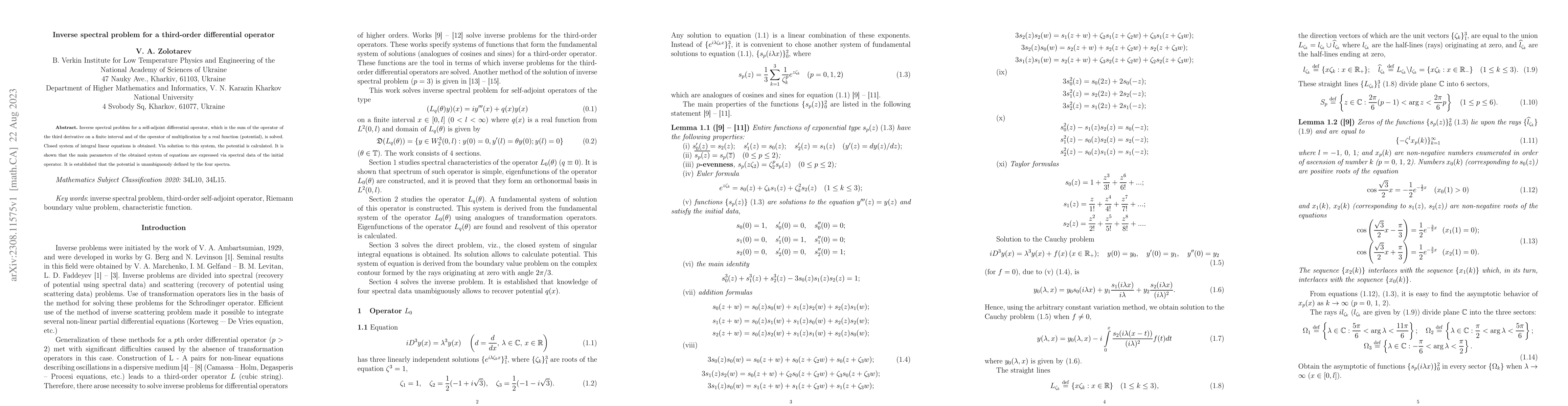 Thumbnail for Inverse spectral problem for a third-order differential operator