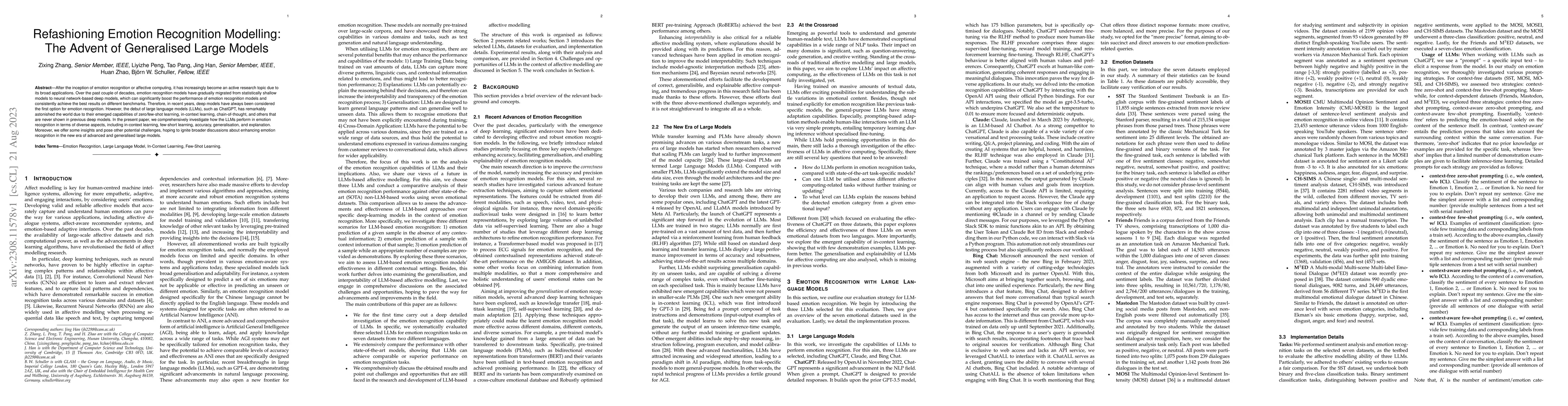 Thumbnail for Refashioning Emotion Recognition Modelling: The Advent of Generalised
  Large Models
