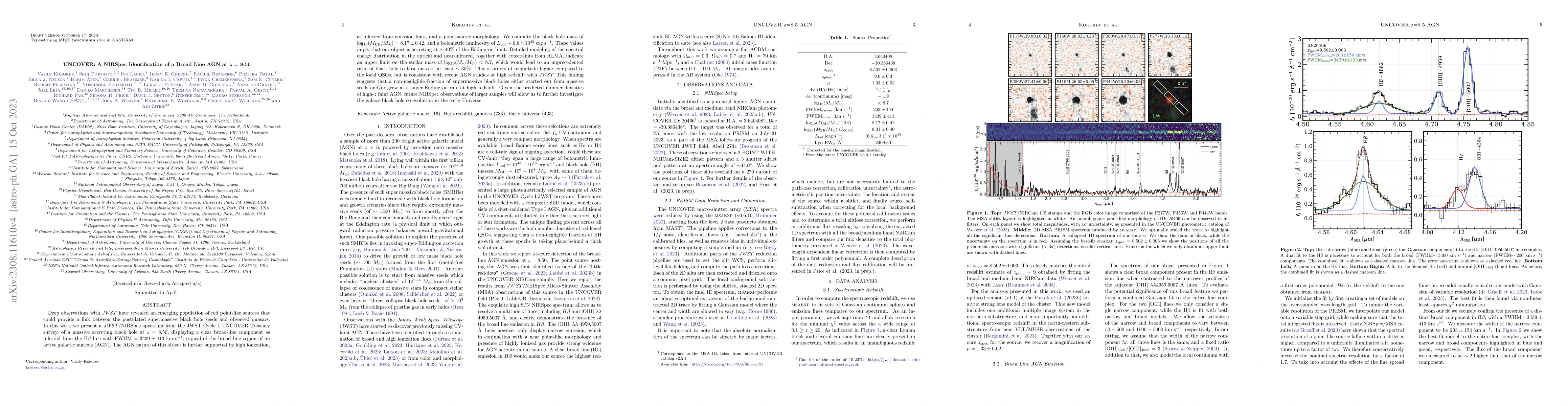 Thumbnail for UNCOVER: A NIRSpec Identification of a Broad Line AGN at z = 8.50
