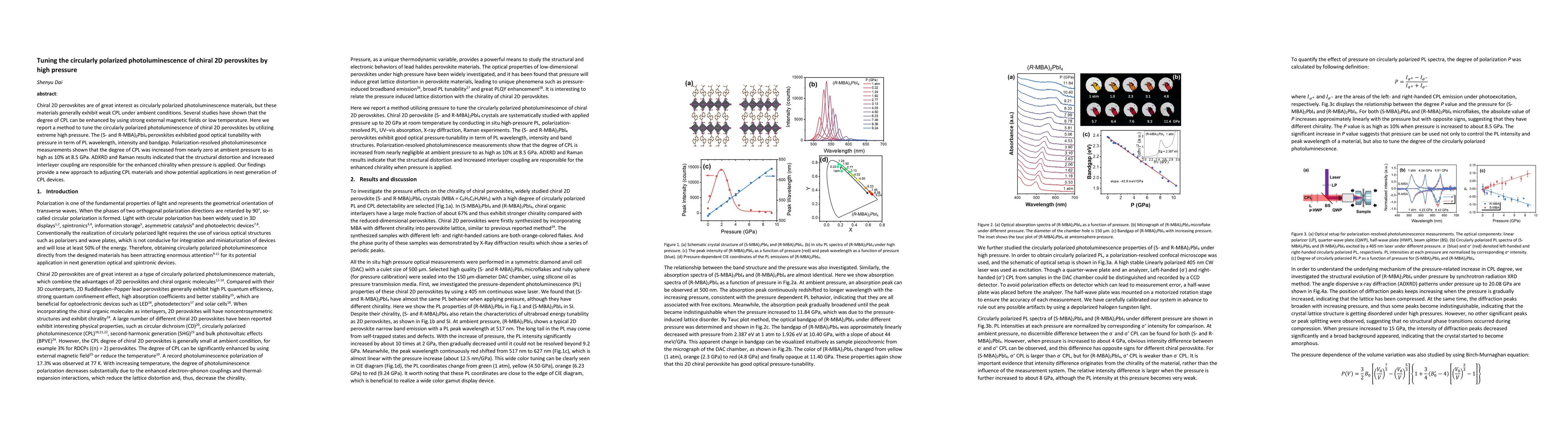 Thumbnail for Tuning the circularly polarized photoluminescence of chiral 2D
  perovskites by high pressure