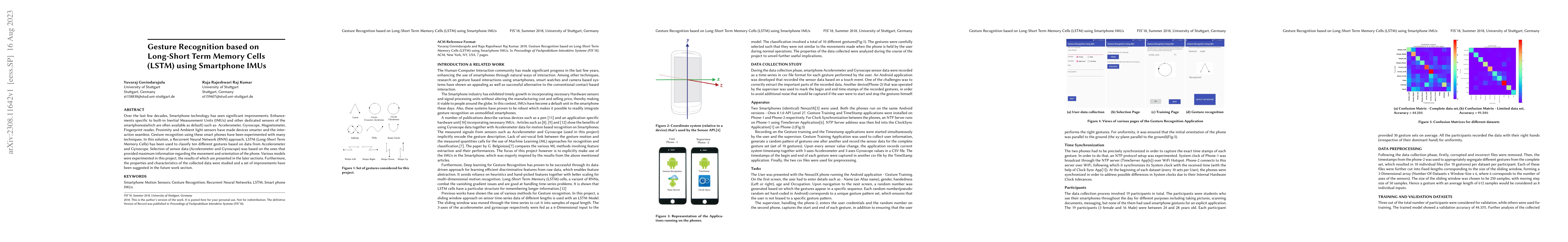 Thumbnail for Gesture Recognition based on Long-Short Term Memory Cells using
  Smartphone IMUs