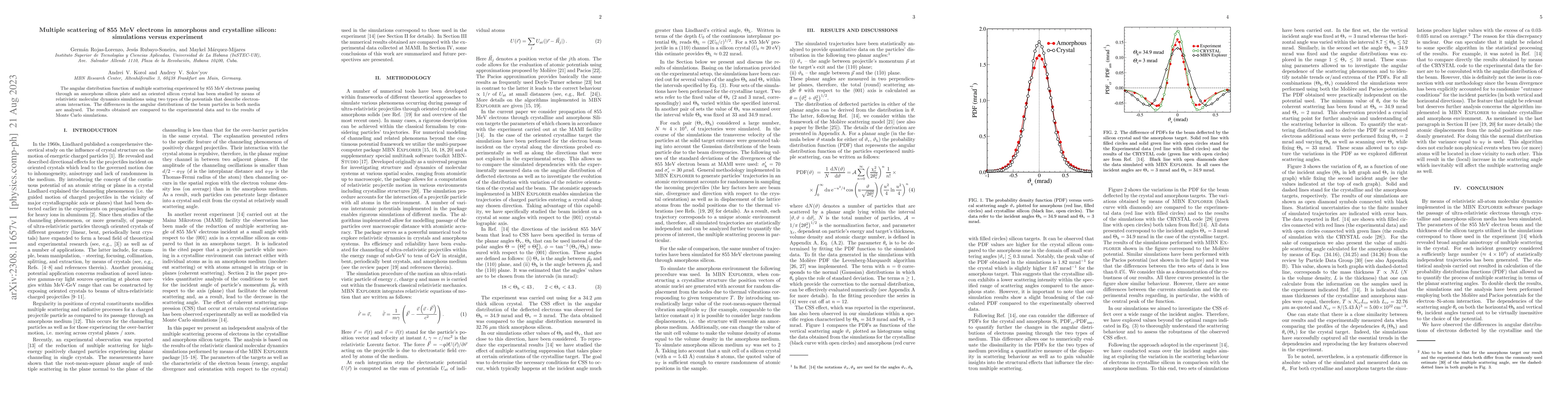 Thumbnail for Multiple scattering of 855 MeV electrons in amorphous and crystalline
  silicon: simulations versus experiment