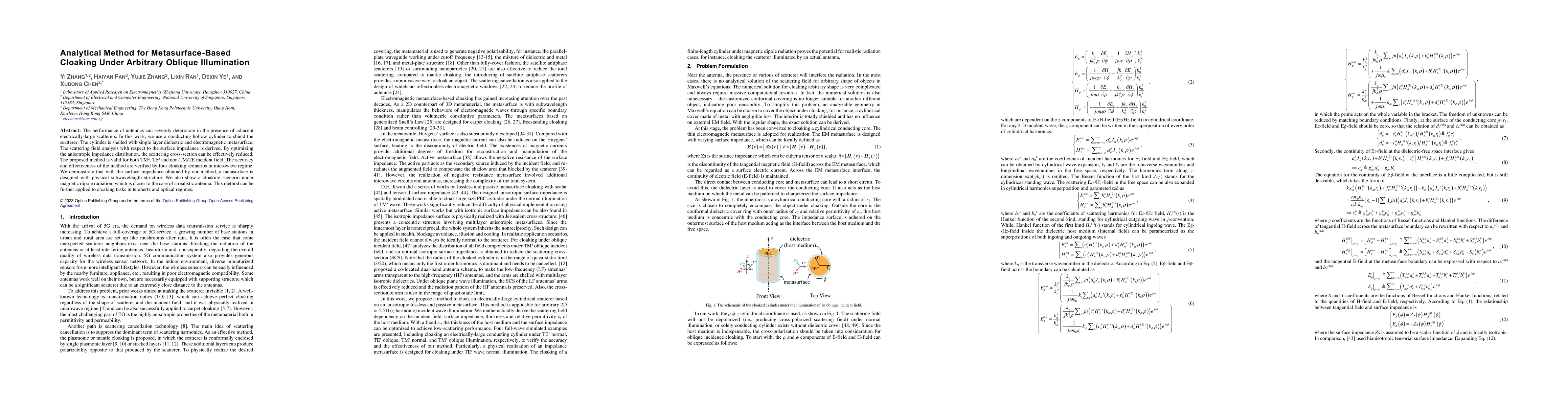 Thumbnail for Analytical Method for Metasurface-Based Cloaking Under Arbitrary Oblique
  Illumination