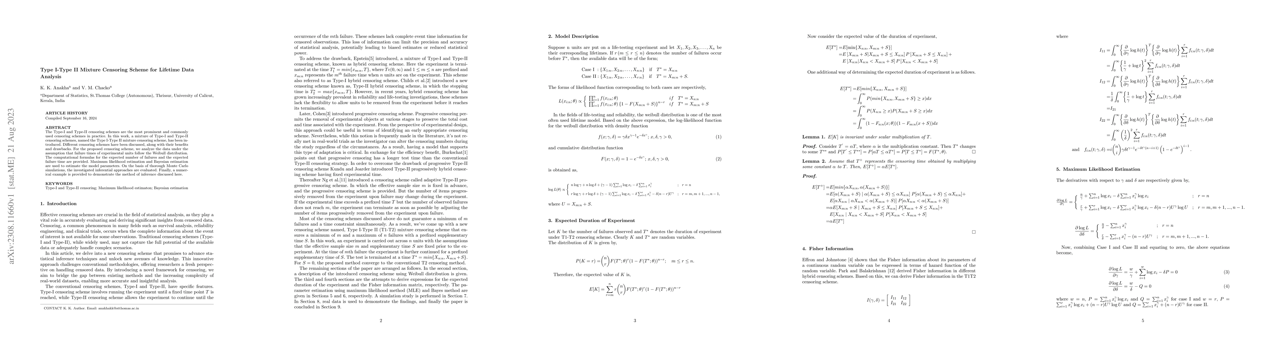 Thumbnail for Type I-Type II Mixture Censoring Scheme for Lifetime Data Analysis
