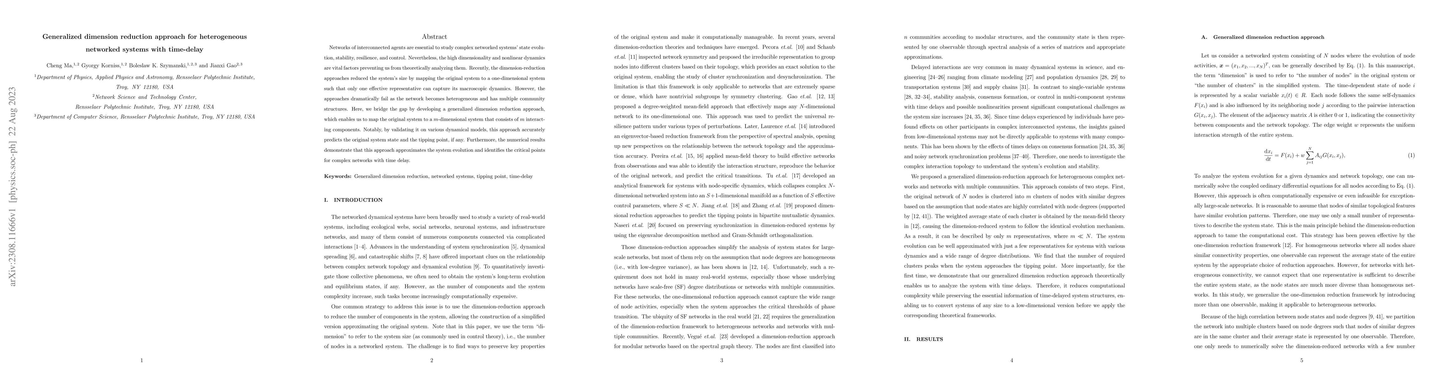 Thumbnail for Generalized dimension reduction approach for heterogeneous networked
  systems with time-delay